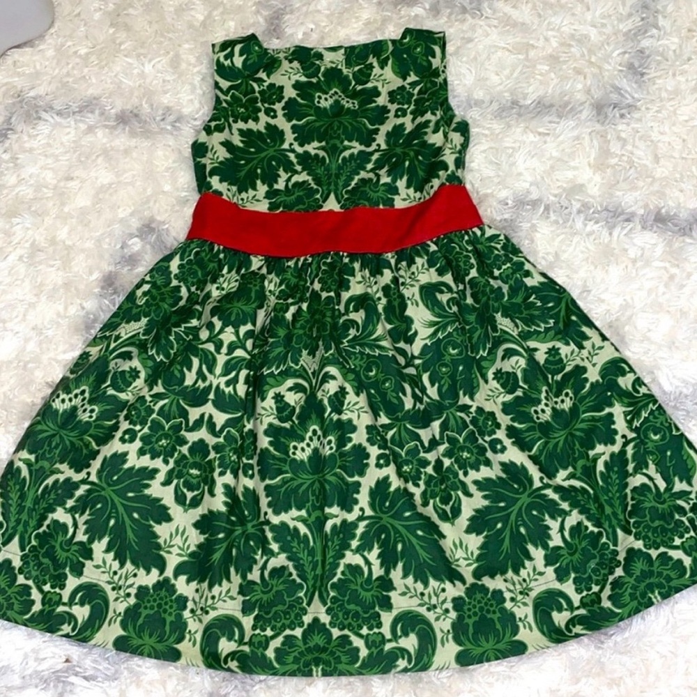 Persnickety Green Floral Dress with Red Accent size 7 girls